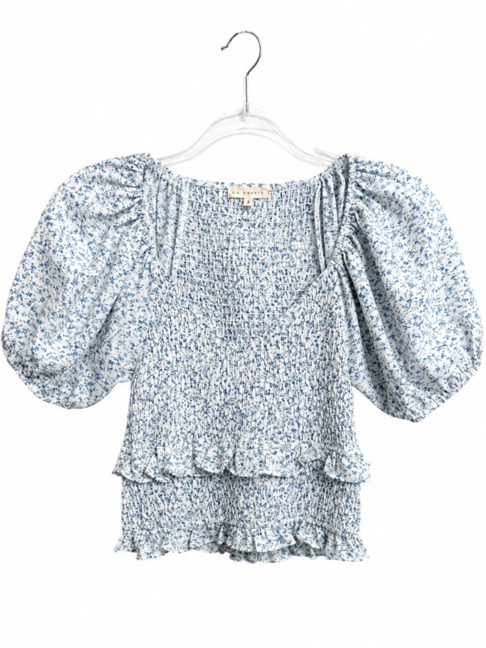 Promesa Blue Floral Smocked Short-Sleeve Top